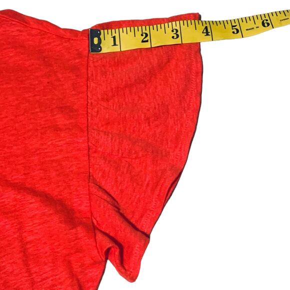 Women's LOFT Top 100% Linen T-Shirt Short Flutter Sleeves Red/Orange Summer - Picture 5 of 7